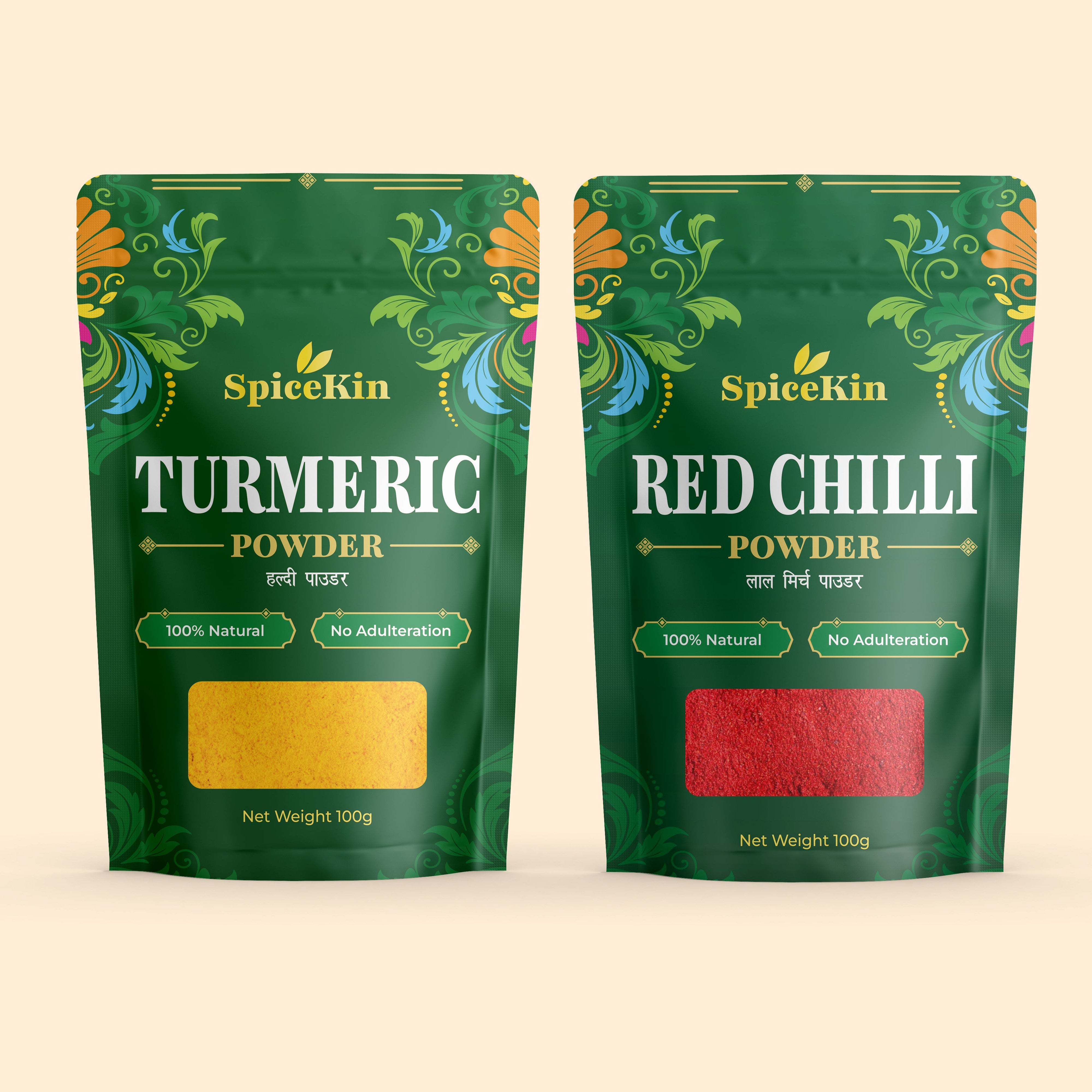 SpiceKin Combo – 100% Natural Turmeric Powder + Red Chilli Powder